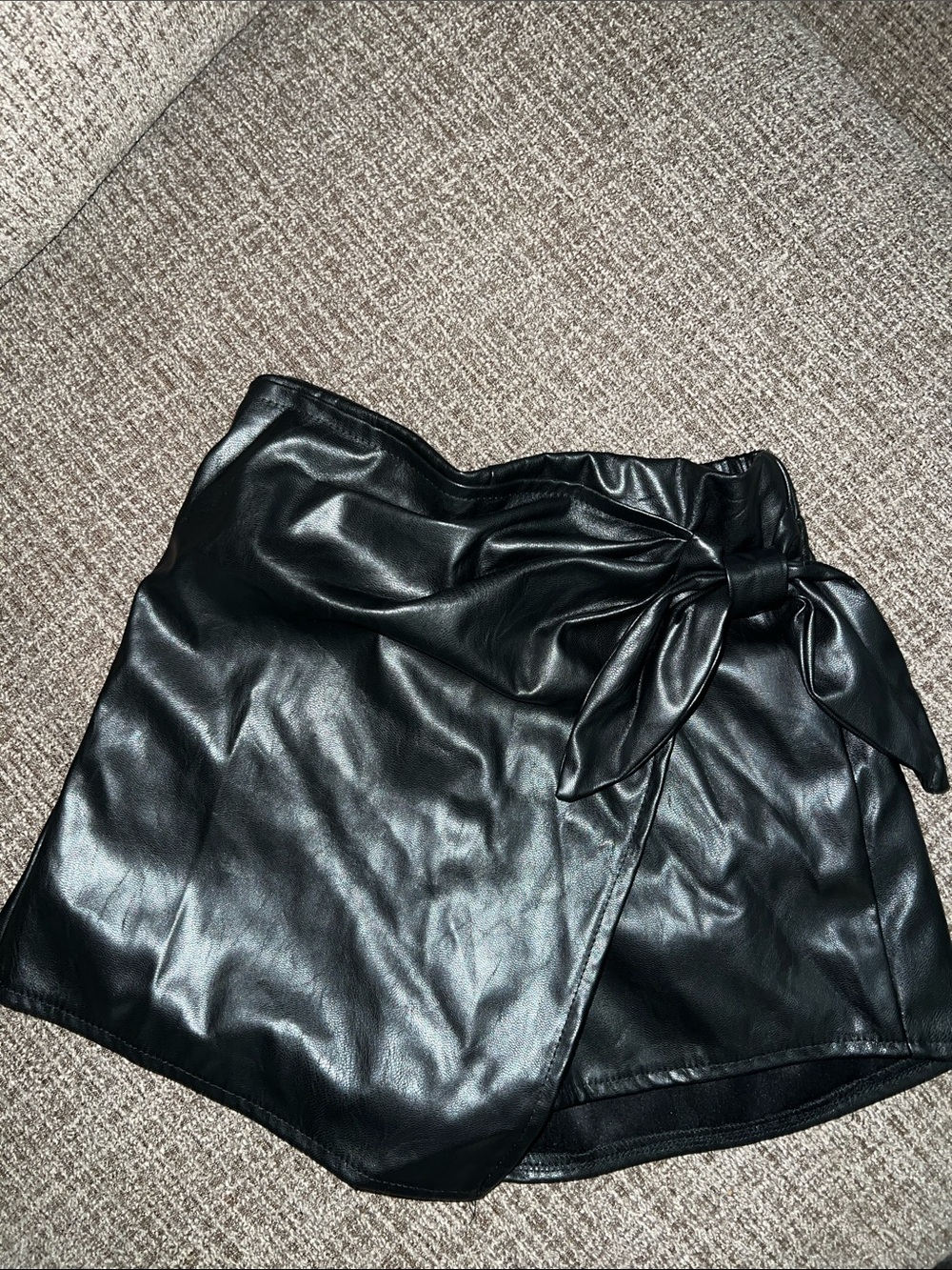 Girls Black Faux Leather Tie-Waist Mini Skort